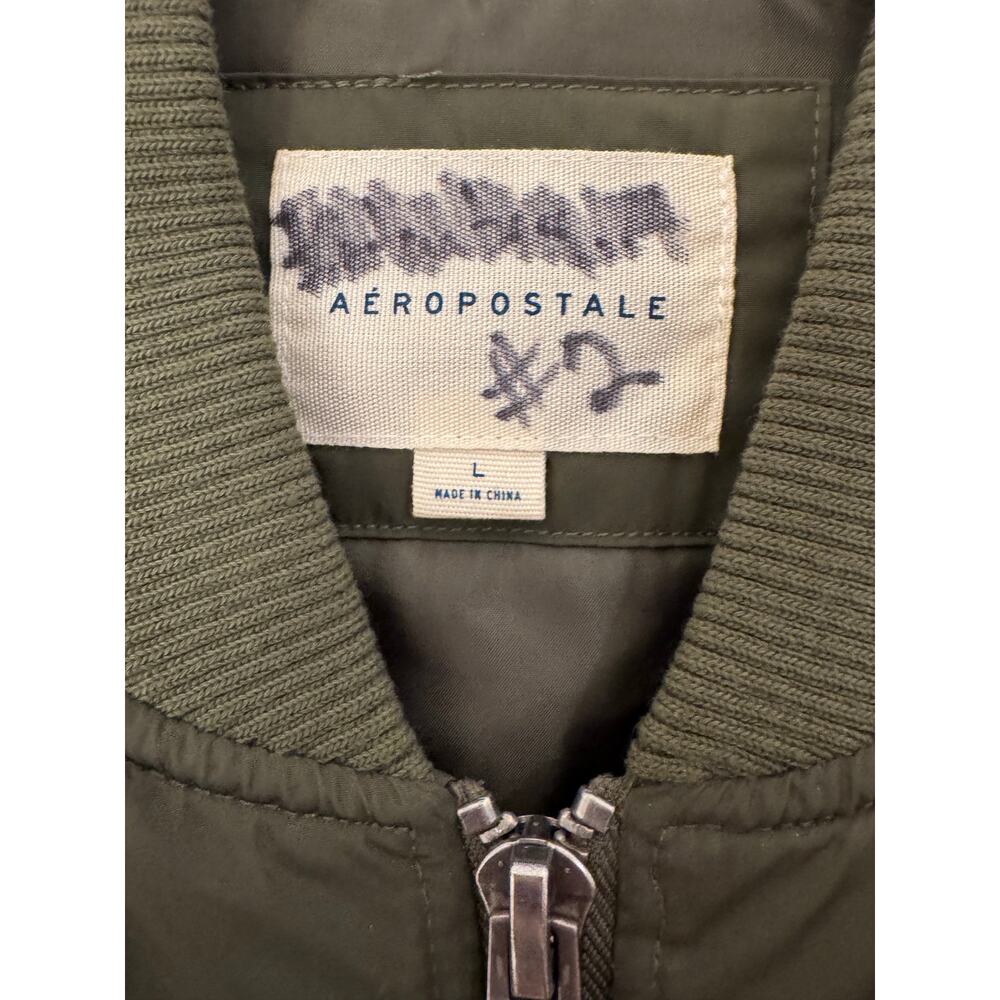 AeroPOSTALE Men’s Flight Bomber Jacket Green Size Large L Zip Military Style - Picture 3 of 5